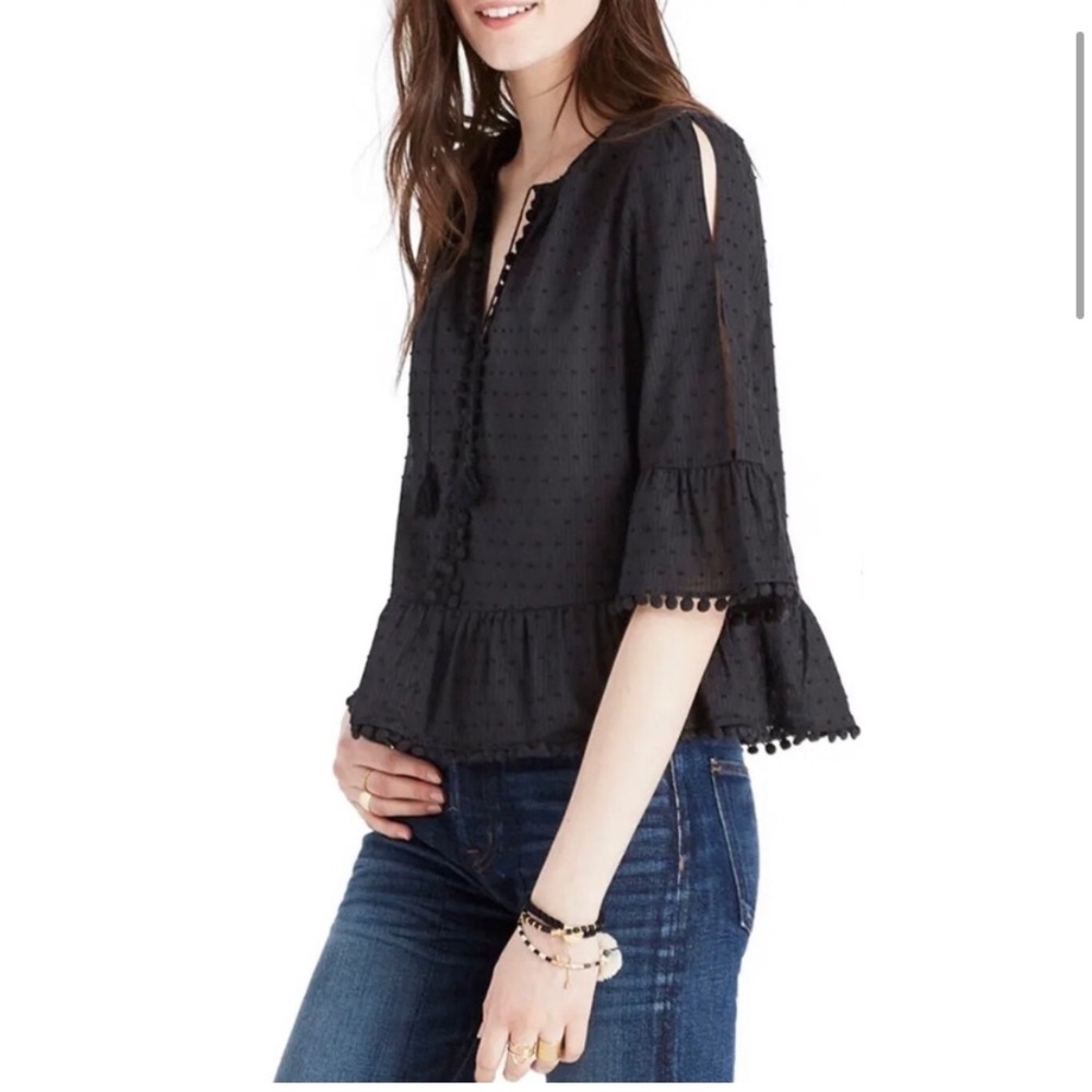 madewell peek-a-boo pom pom top.